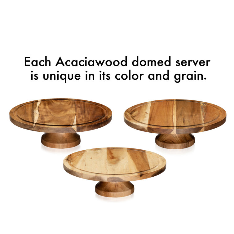 Libbey Acaciawood Footed Round Wood Server Cake Stand with Glass